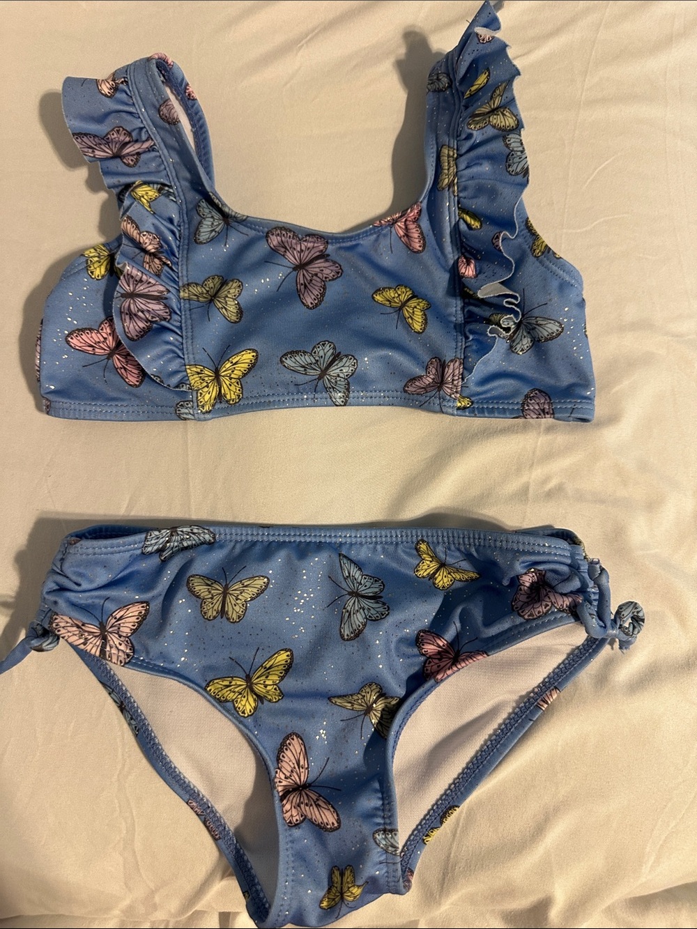 Blue Butterfly Ruffle Two-Piece Swimsuit
